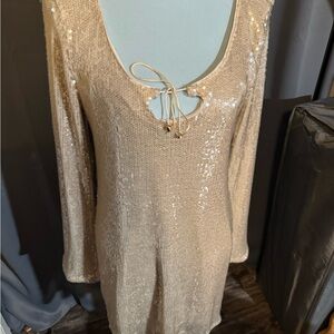 Wild Fable Gold Sequin Long Sleeve Dress NWT